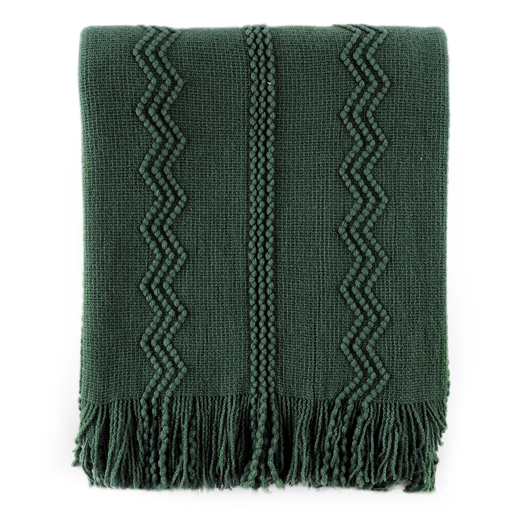 Plaid VELEN Sapin – Tricoté à Motifs en Relief & Franges