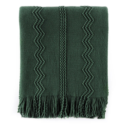 Plaid VELEN Sapin – Tricoté à Motifs en Relief & Franges
