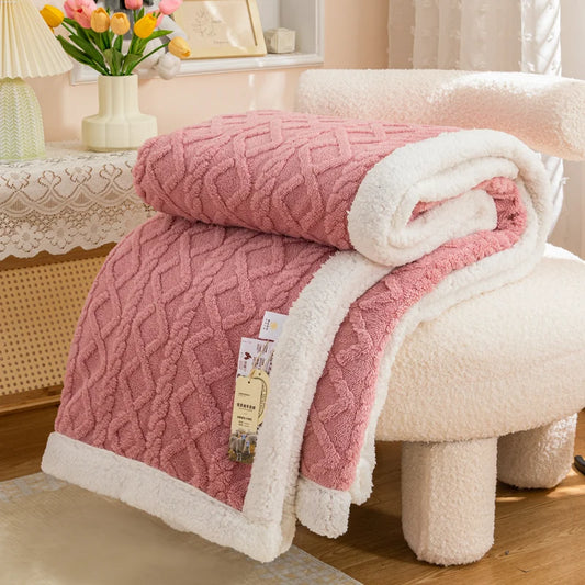 Plaid OSLO Rose – Polaire Sherpa à Motifs Géométriques