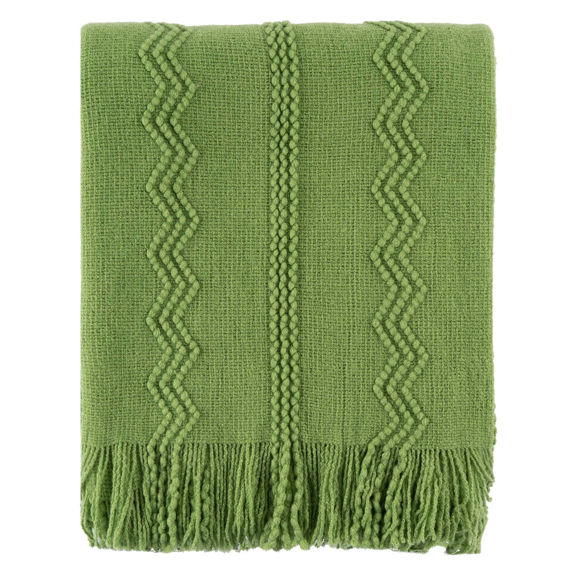 Plaid VELEN Olive – Tricoté à Motifs en Relief & Franges
