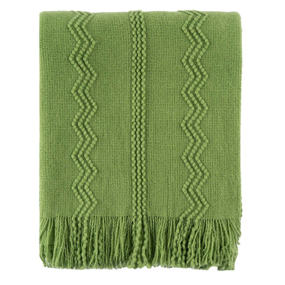 Plaid VELEN Olive – Tricoté à Motifs en Relief & Franges
