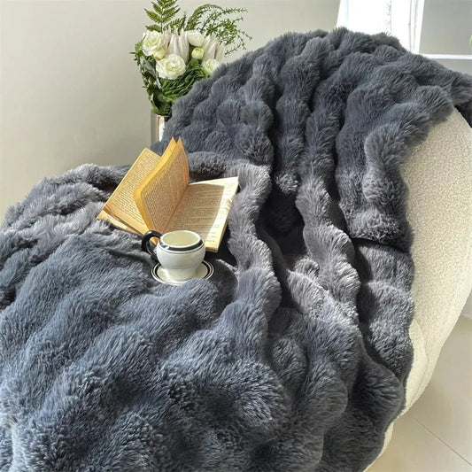 Plaid NUVÉA Anthracite – Fausse Fourrure Moelleuse Double Face