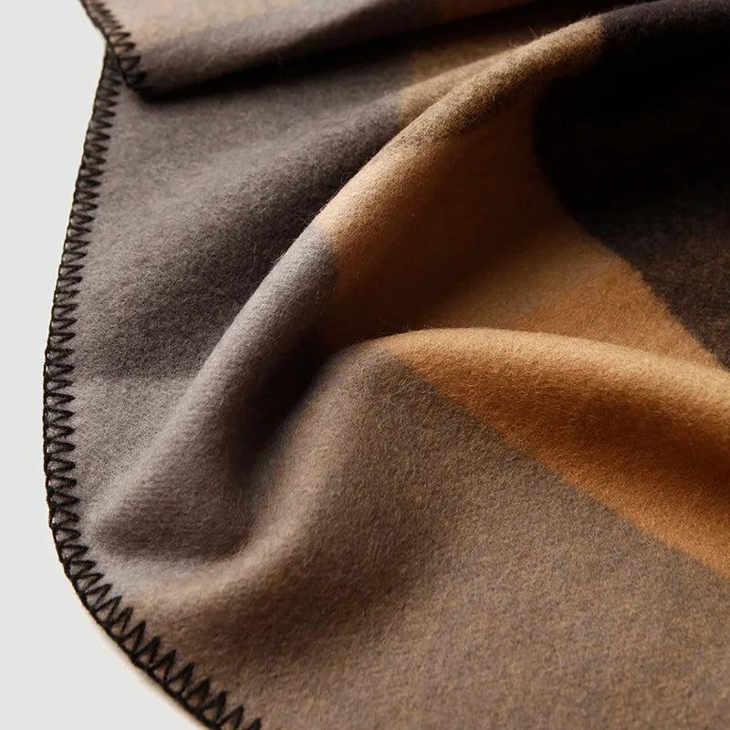 Plaid NOAH – 100 % Laine à Rayures Camel & Marron