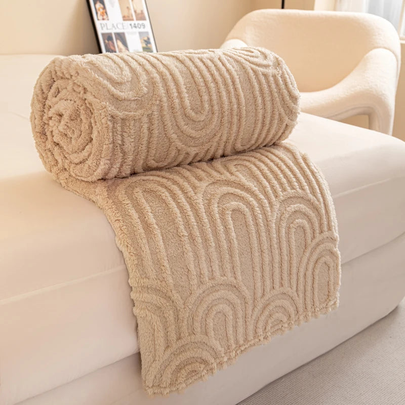 Plaid MILO Beige – Polaire Douce à Motif Jacquard en Relief