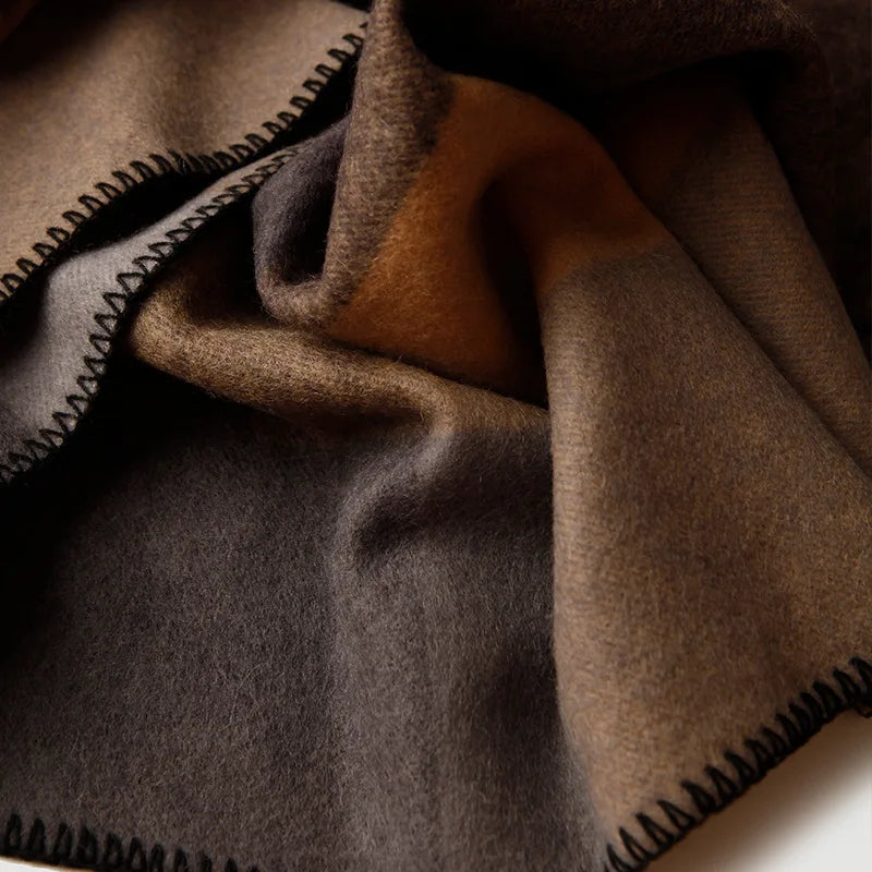 Plaid NOAH – 100 % Laine à Rayures Camel & Marron