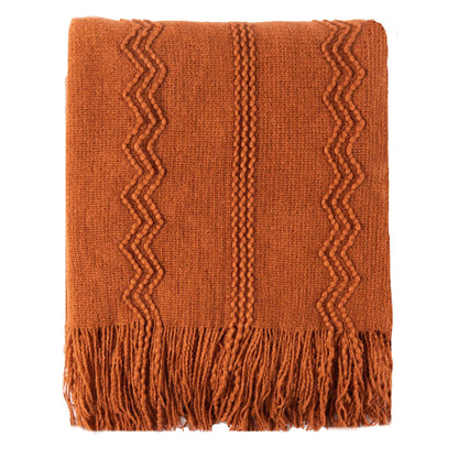 Plaid VELEN Terracotta – Tricoté à Motifs en Relief & Franges