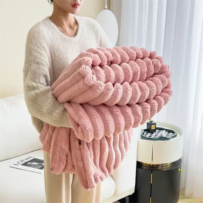 Plaid LOVA Rose – Fausse Fourrure Côtelée Douce et Épaisse