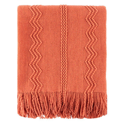 Plaid VELEN Orange – Tricoté à Motifs en Relief & Franges