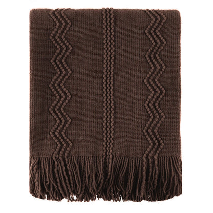 Plaid VELEN Marron – Tricoté à Motifs en Relief & Franges