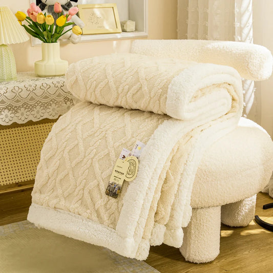 Plaid OSLO Beige – Polaire Sherpa à Motifs Géométriques
