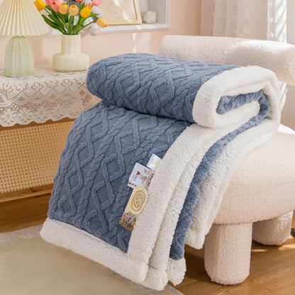 Plaid OSLO Bleu – Polaire Sherpa à Motifs Géométriques