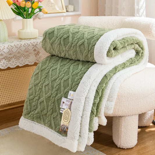 Plaid OSLO Vert – Polaire Sherpa à Motifs Géométriques