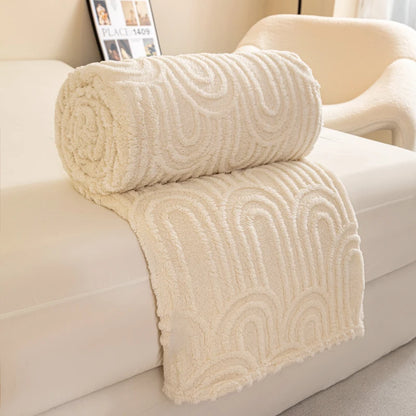 Plaid MILO Écru – Polaire Douce à Motif Jacquard en Relief