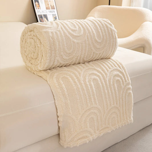 Plaid MILO Écru – Polaire Douce à Motif Jacquard en Relief