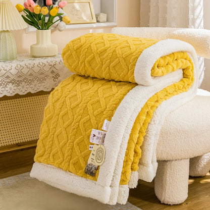Plaid OSLO Jaune – Polaire Sherpa à Motifs Géométriques