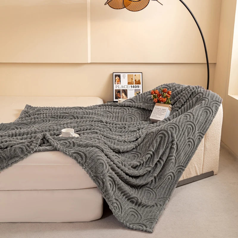 Plaid MILO Gris – Polaire Douce à Motif Jacquard en Relief