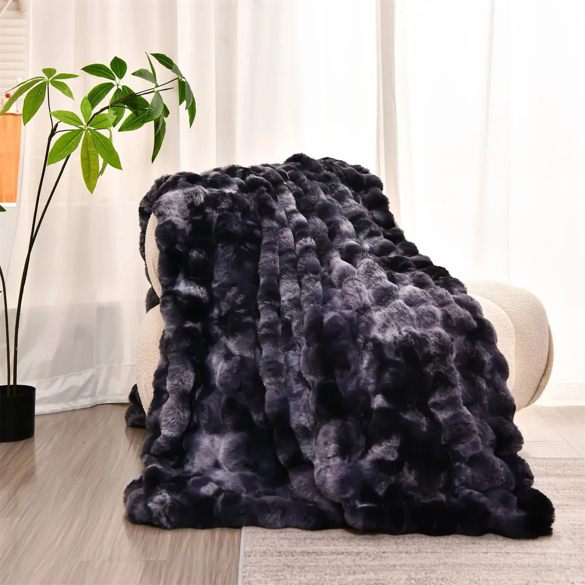 Plaid NUVÉA Fumé – Fausse Fourrure Moelleuse Double Face