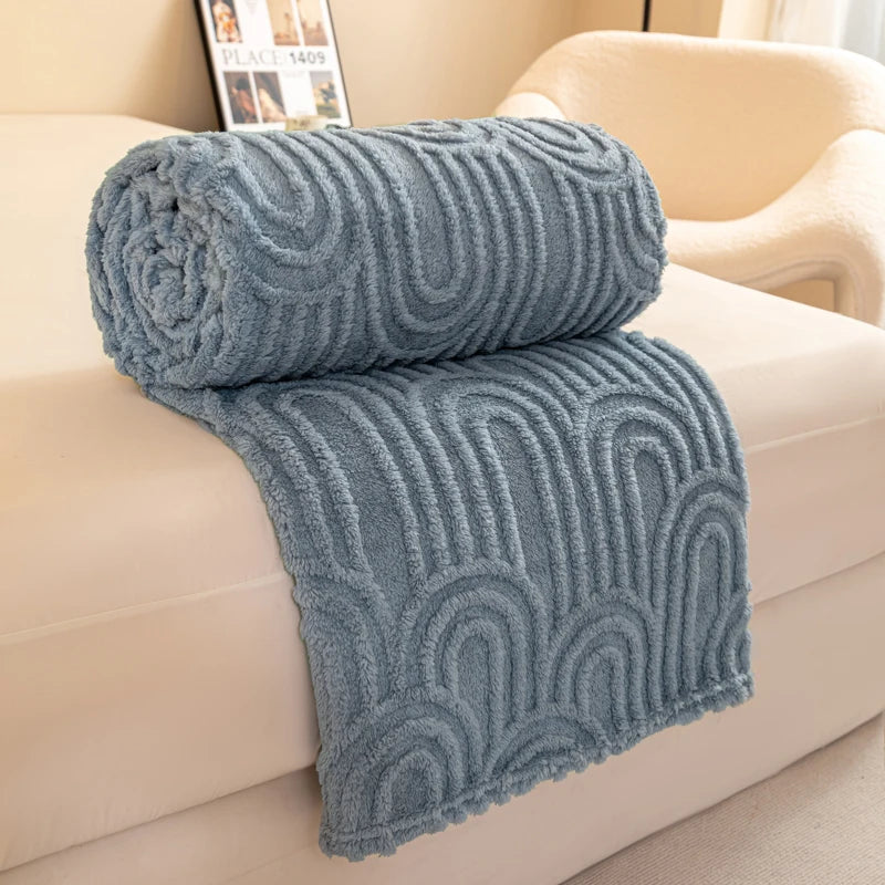 Plaid MILO Bleu – Polaire Douce à Motif Jacquard en Relief
