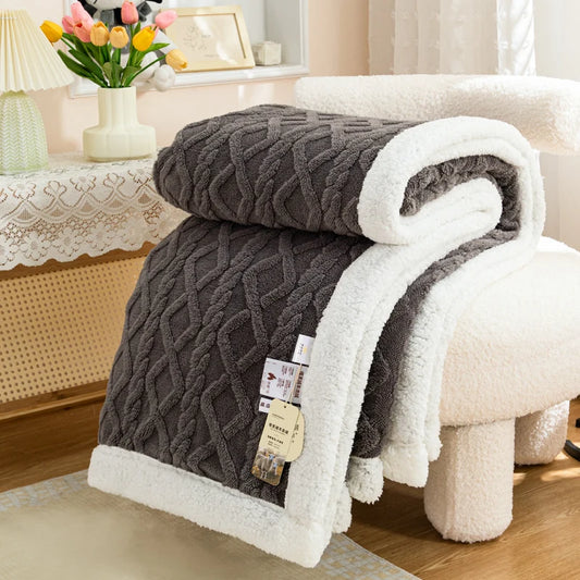 Plaid OSLO Gris – Polaire Sherpa à Motifs Géométriques