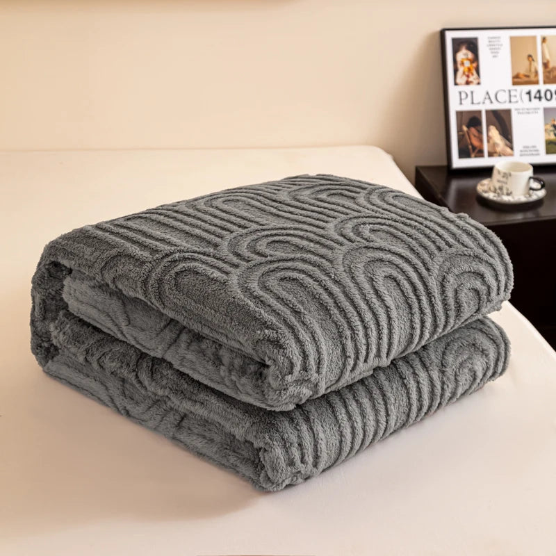 Plaid MILO Gris – Polaire Douce à Motif Jacquard en Relief