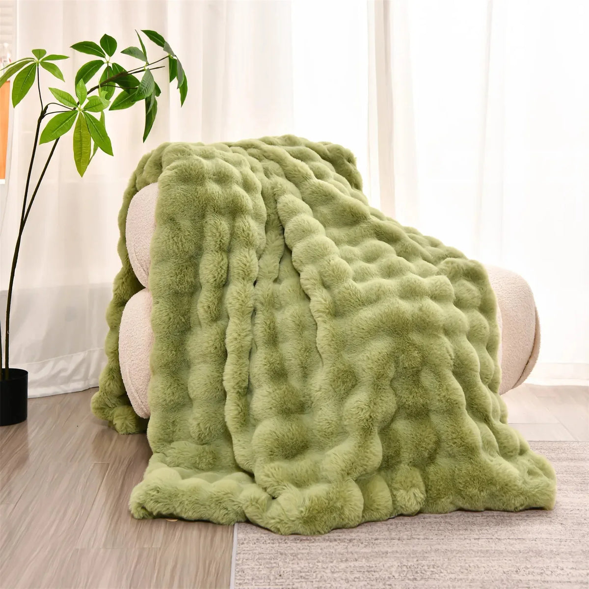 Plaid NUVÉA Vert – Fausse Fourrure Moelleuse Double Face