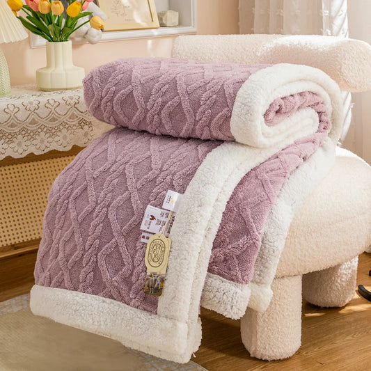 Plaid OSLO Violet – Polaire Sherpa à Motifs Géométriques