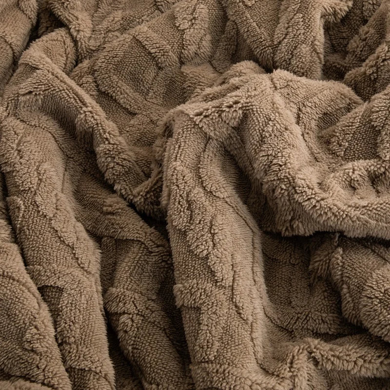 Plaid OSLO Marron – Polaire Sherpa à Motifs Géométriques