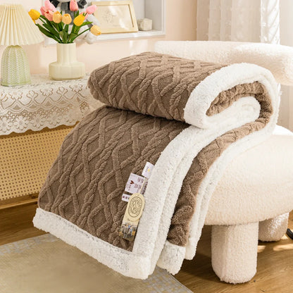 Plaid OSLO Marron – Polaire Sherpa à Motifs Géométriques