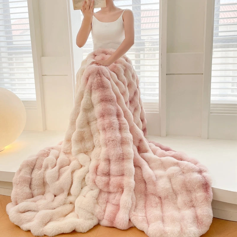 Plaid NUVÉA Poudré – Fausse Fourrure Moelleuse Double Face
