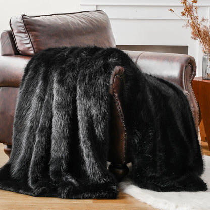 Plaid ALBA Noir – Fausse Fourrure Douce à Poils Longs