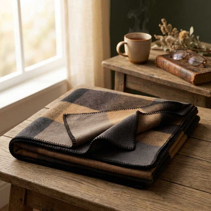 Plaid NOAH – 100 % Laine à Rayures Camel & Marron