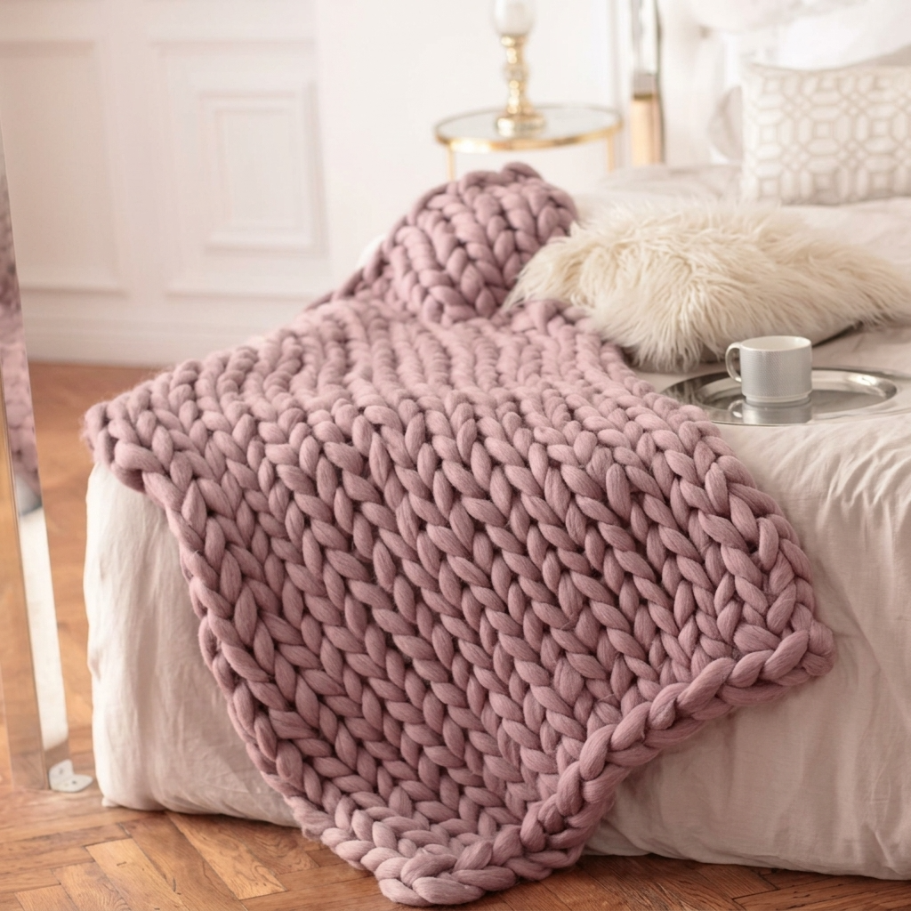 Plaid SOVEN Rose – 100 % Coton à Grosse Maille