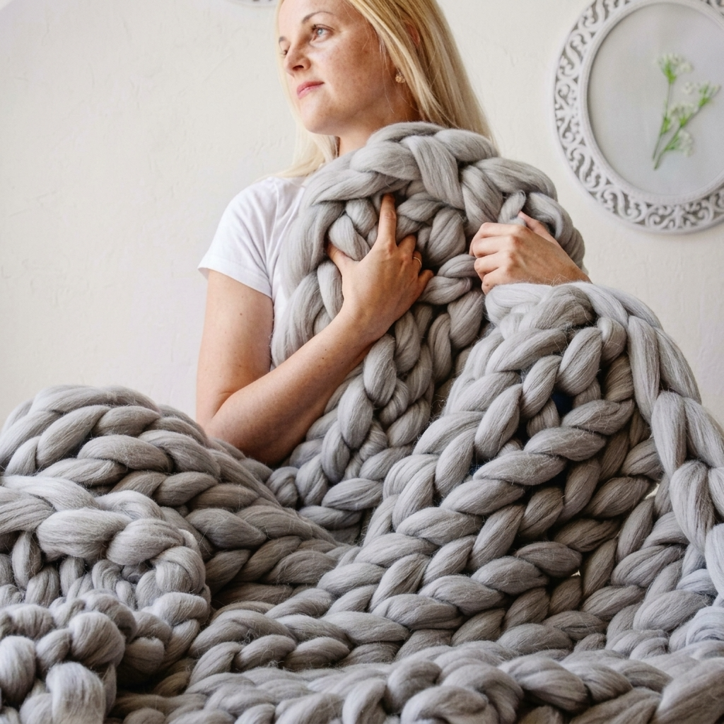 Plaid SOVEN Gris – 100 % Coton à Grosse Maille