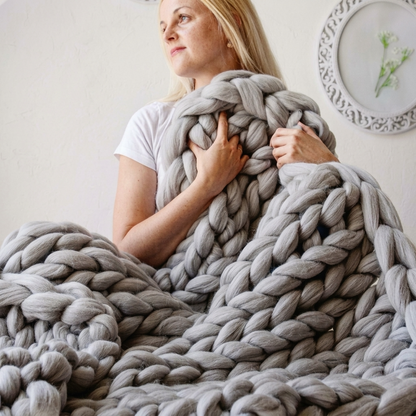 Plaid SOVEN Gris – 100 % Coton à Grosse Maille