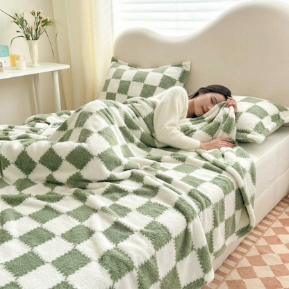 Plaid AVA Vert – Polaire Douce à Carreaux
