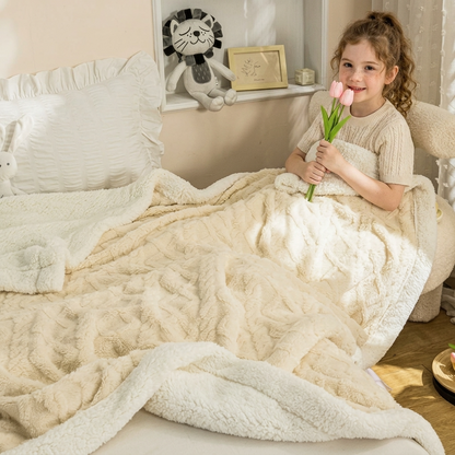 Plaid OSLO Beige – Polaire Sherpa à Motifs Géométriques