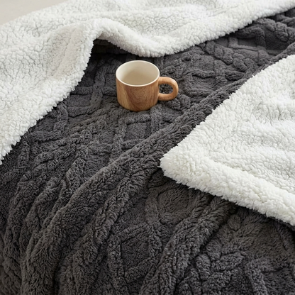 Plaid OSLO Gris – Polaire Sherpa à Motifs Géométriques