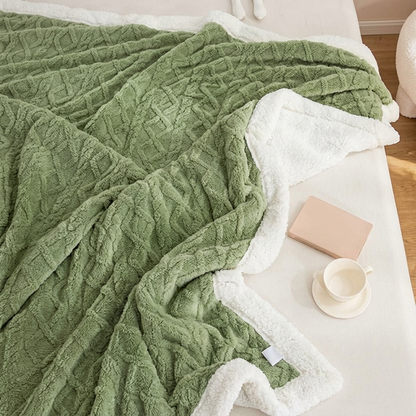 Plaid OSLO Vert – Polaire Sherpa à Motifs Géométriques