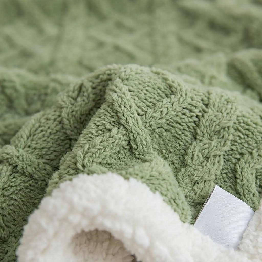 Plaid OSLO Vert – Polaire Sherpa à Motifs Géométriques