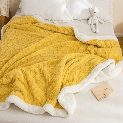 Plaid OSLO Jaune – Polaire Sherpa à Motifs Géométriques