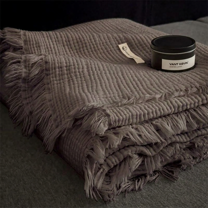 Plaid NAYA Cacao – 100 % Coton 4 Épaisseurs à Franges
