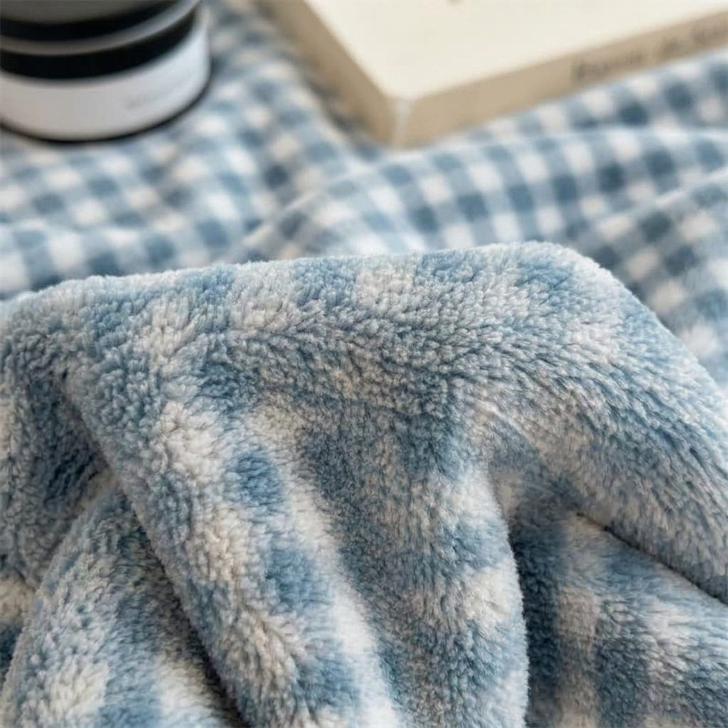 Plaid LOU Brume – Velours Doux à Petits Carreaux