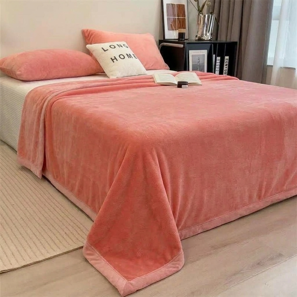 Plaid LOU Corail – Velours Doux et Chaud Uni