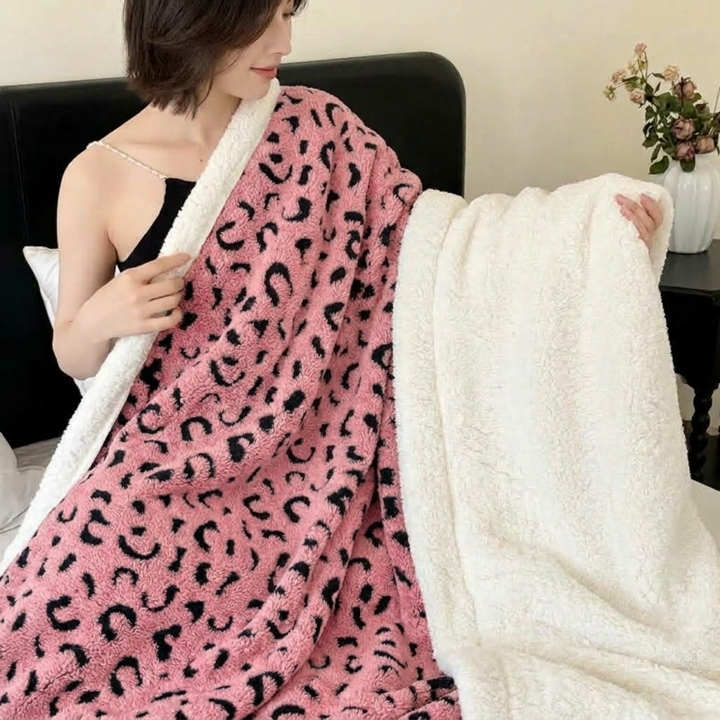 Plaid ZOÉ Rose – Polaire Douce à Motif Léopard