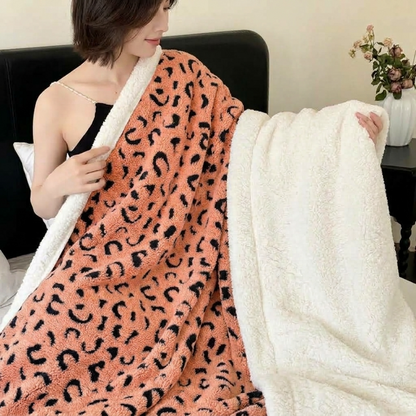 Plaid ZOÉ Orange – Polaire Douce à Motif Léopard