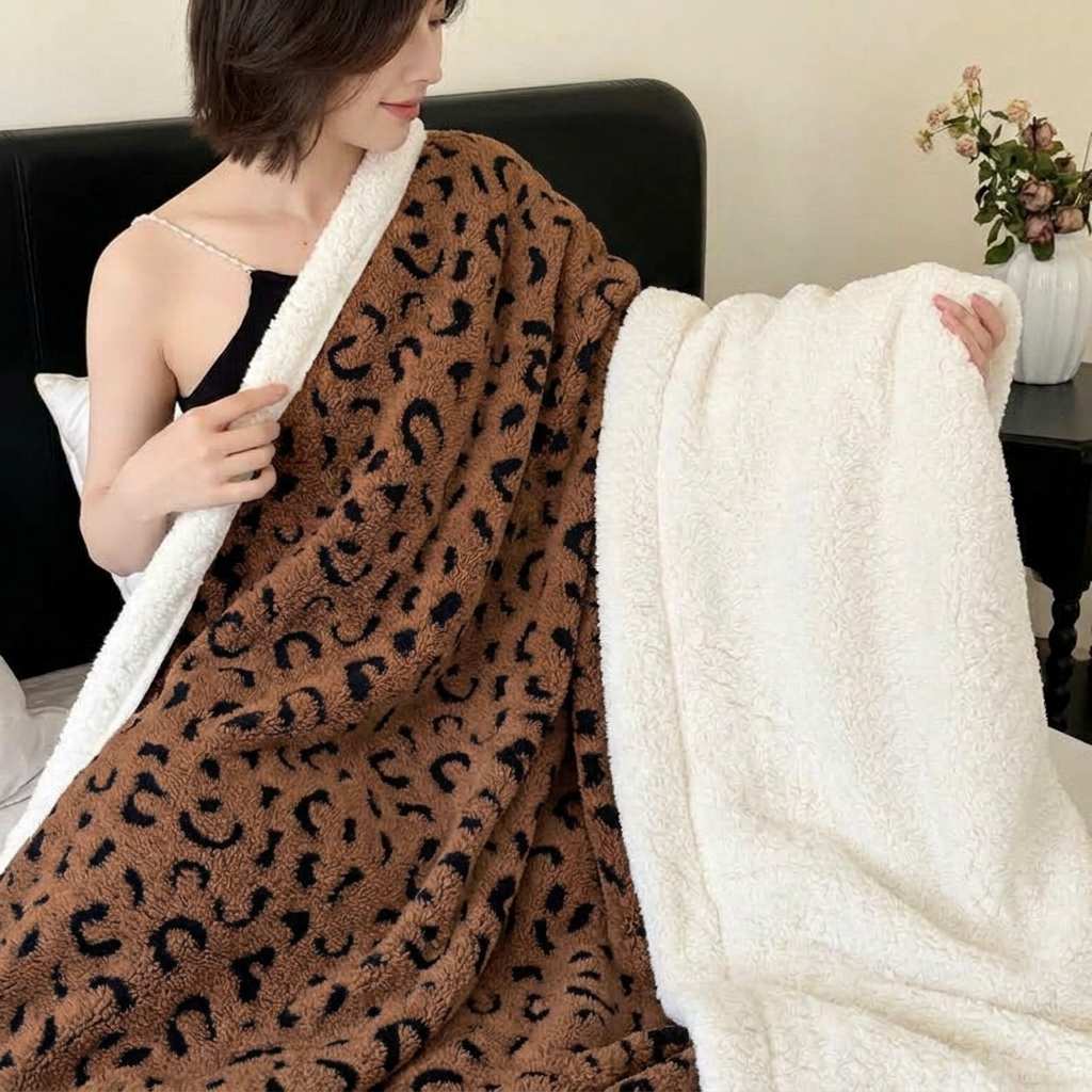 Plaid ZOÉ Chocolat – Polaire Douce à Motif Léopard
