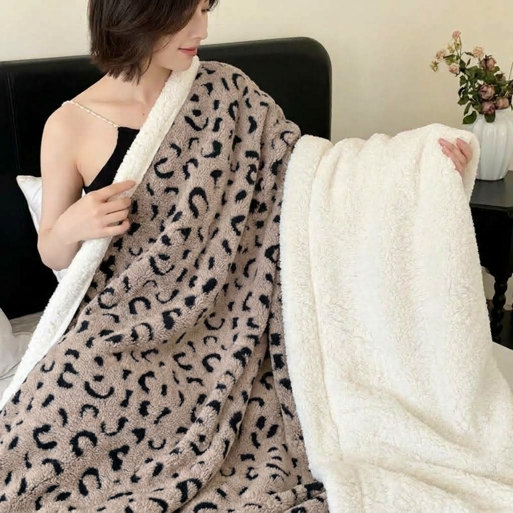 Plaid ZOÉ Taupe – Polaire Douce à Motif Léopard