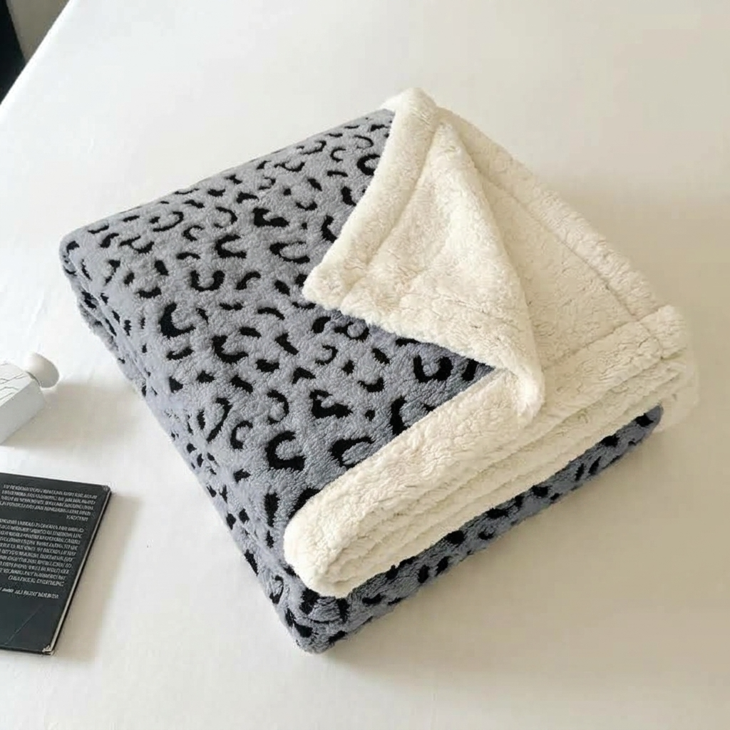 Plaid ZOÉ Gris – Polaire Douce à Motif Léopard