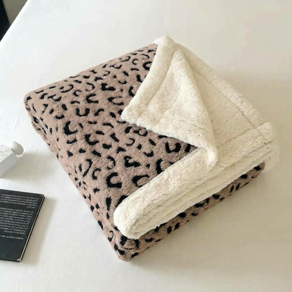 Plaid ZOÉ Taupe – Polaire Douce à Motif Léopard