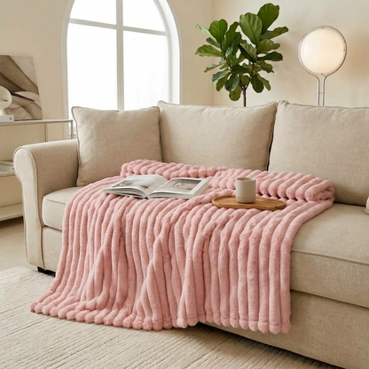 Plaid LOVA Rose – Fausse Fourrure Côtelée Douce et Épaisse